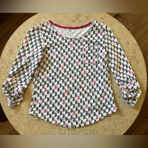 Le Tigre Long Sleeve Top - Black, White, Pink Dog Pattern